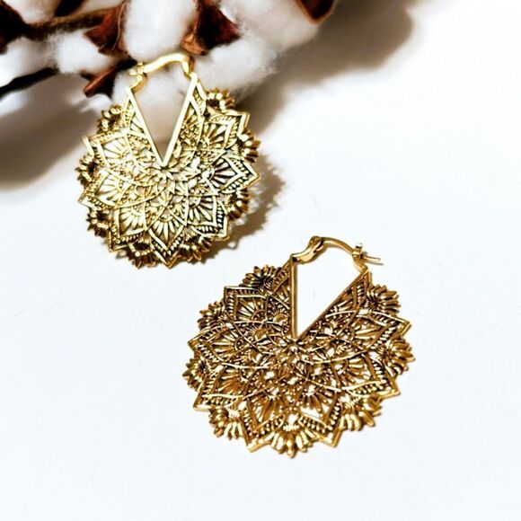 Floral print hoop earrings N139 - Picture 5 of 5